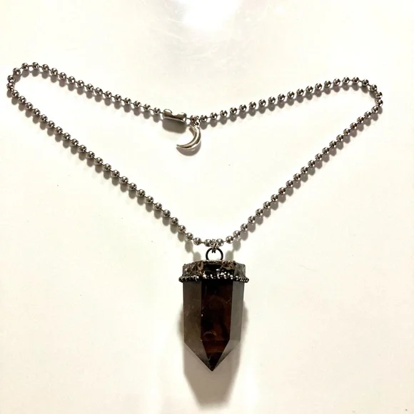 Big black Smokey crystal quartz stone boho charm moon necklace - Picture 11 of 15